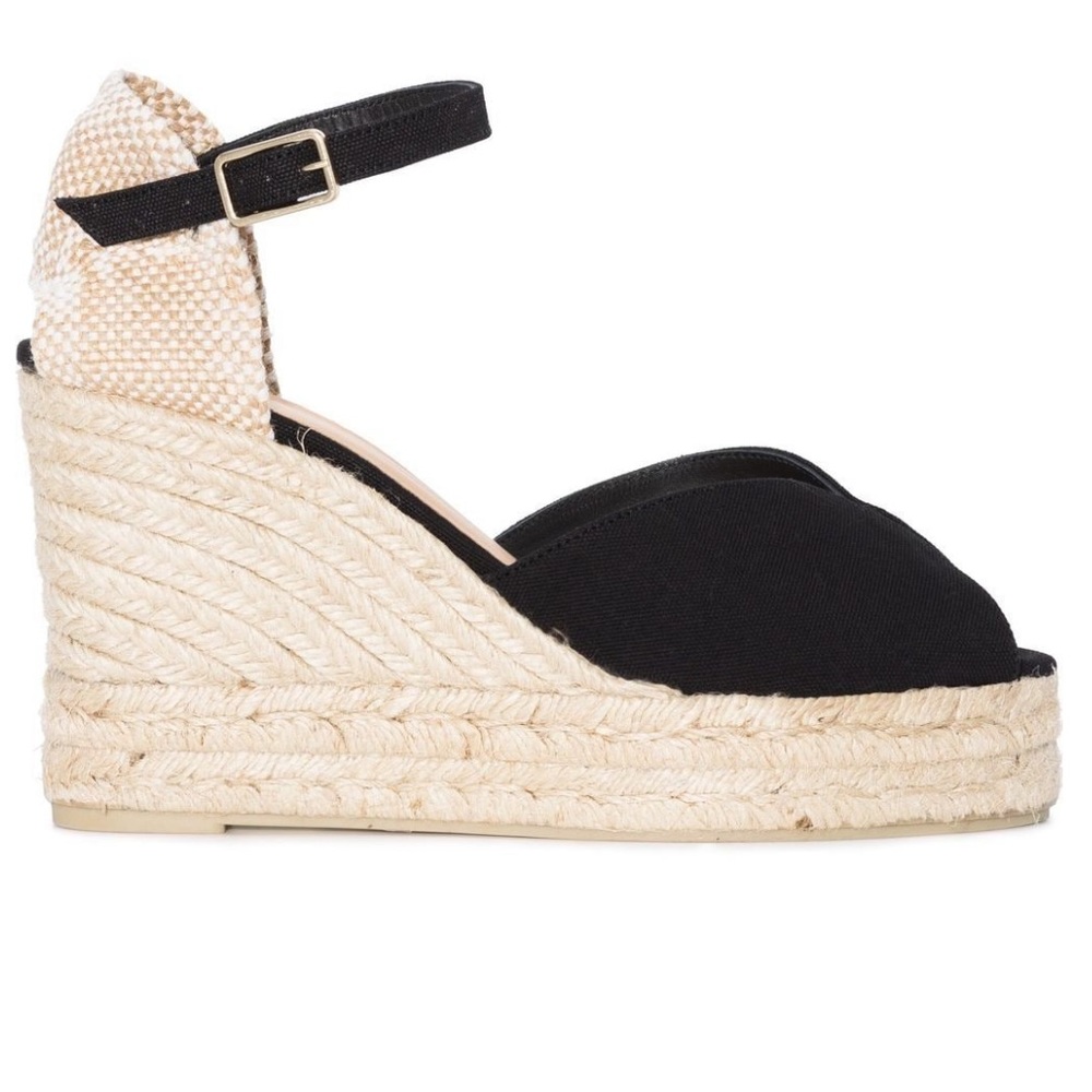 Castaner Black Canvas Espadrille Wedge Sandals